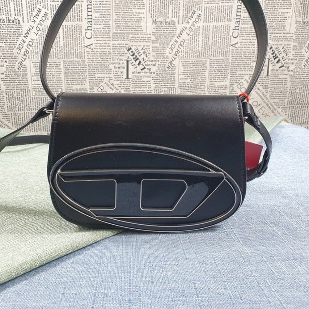 DIESEL 1DR Iconic black nappa leather shoulder bag